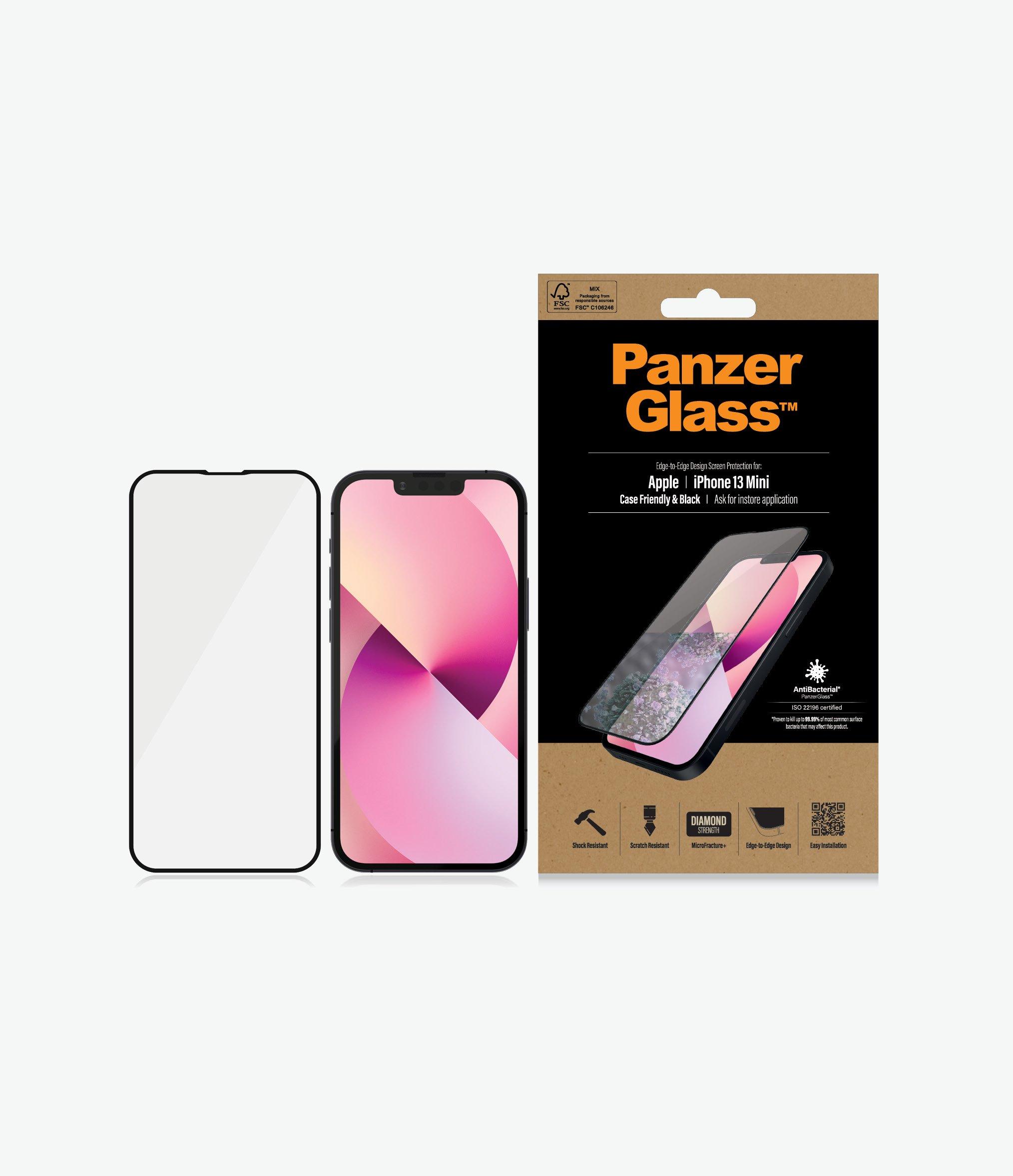 Panzer Glass PanzerGlass | Skaidri ekrano apsauga | Apple | iPhone 13 Mini | Grūdintas stiklas | Juodas | Antibakterinis stiklas; Atsparus įbrėžimams ir bakterijoms; Amortizatorius; Lengva montuoti