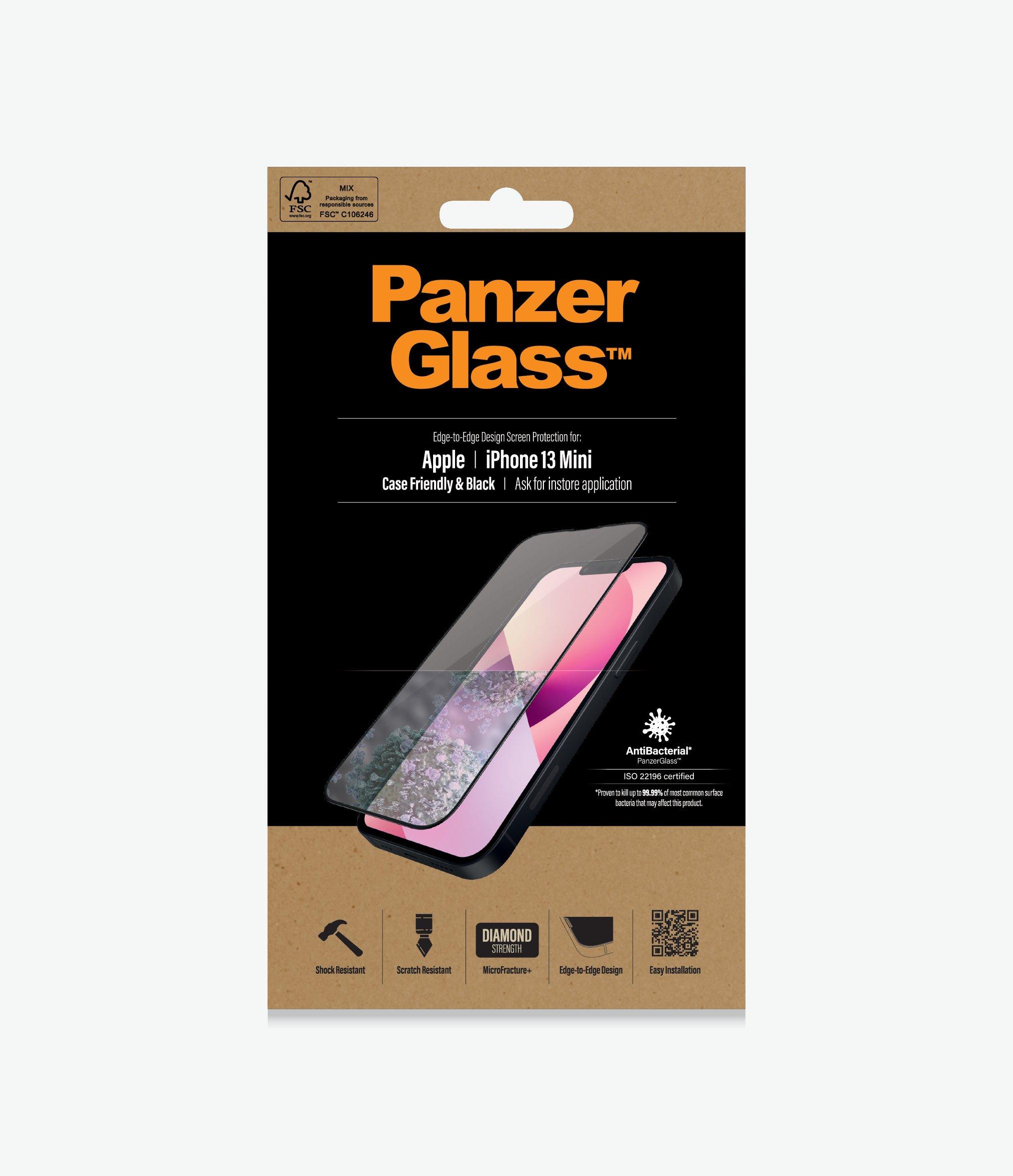 Panzer Glass PanzerGlass | Skaidri ekrano apsauga | Apple | iPhone 13 Mini | Grūdintas stiklas | Juodas | Antibakterinis stiklas; Atsparus įbrėžimams ir bakterijoms; Amortizatorius; Lengva montuoti