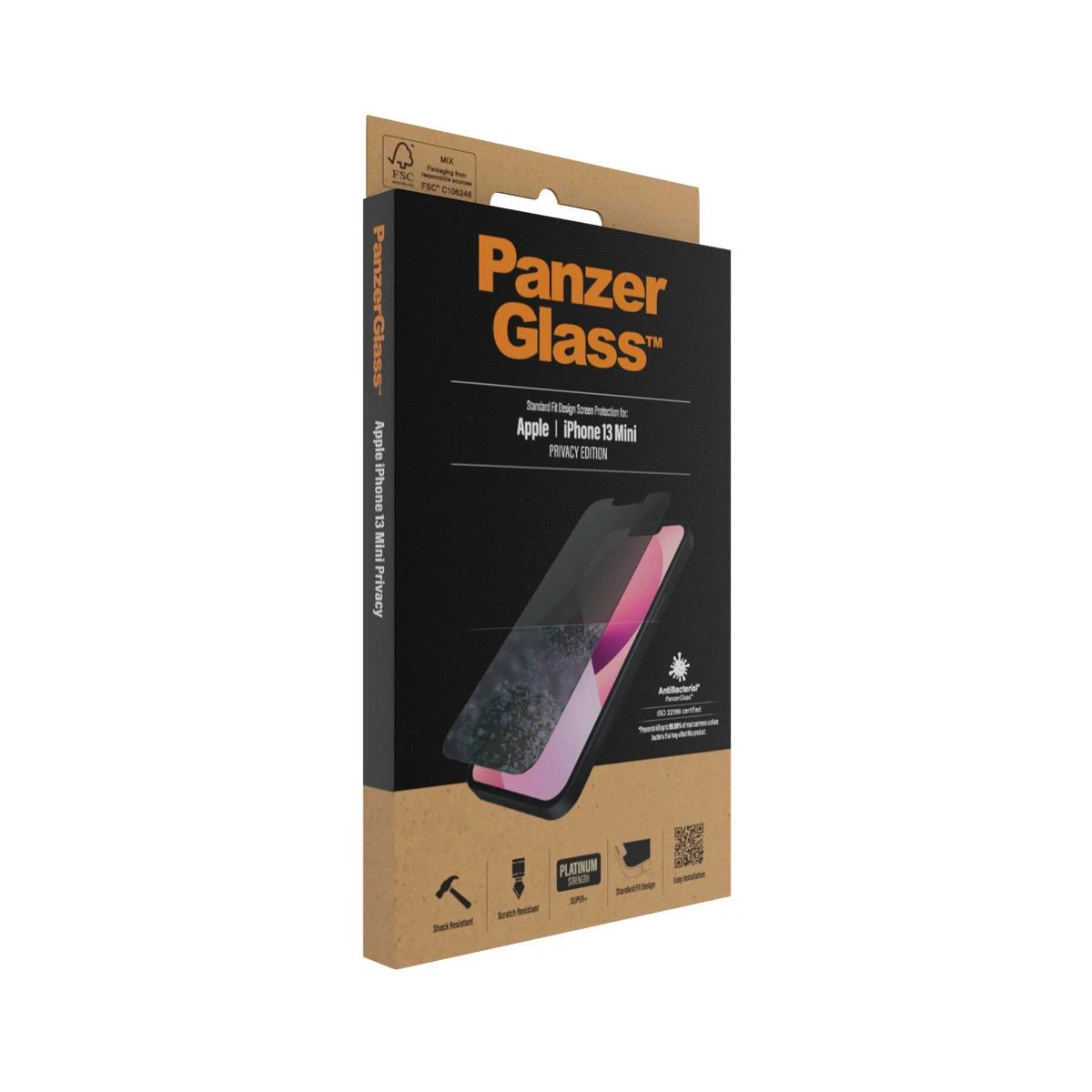 Panzer Glass PanzerGlass | Apple | iPhone 13 Mini | Grūdintas stiklas | Juodas | Švarus; Atsparus įbrėžimams ir bakterijoms; Amortizatorius; Lengva montuoti | Privatumo ekrano apsauga