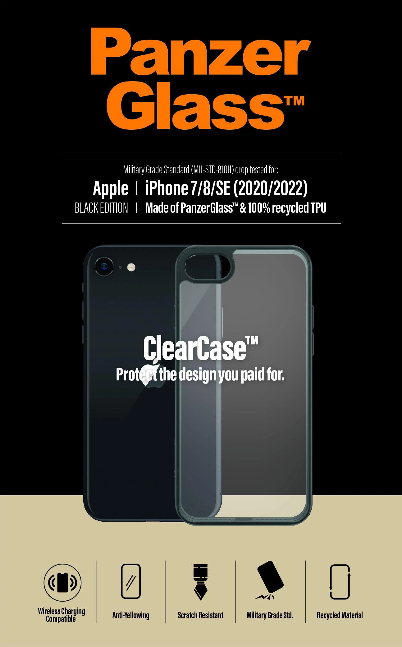 Panzer Glass PanzerGlass | Ekrano apsauga | Iphone | iPhone 7/8/se (2020 m.) | Grūdintas senėjimą stabdantis stiklas | Juodas/Crystal Clear | Skaidri ekrano apsauga