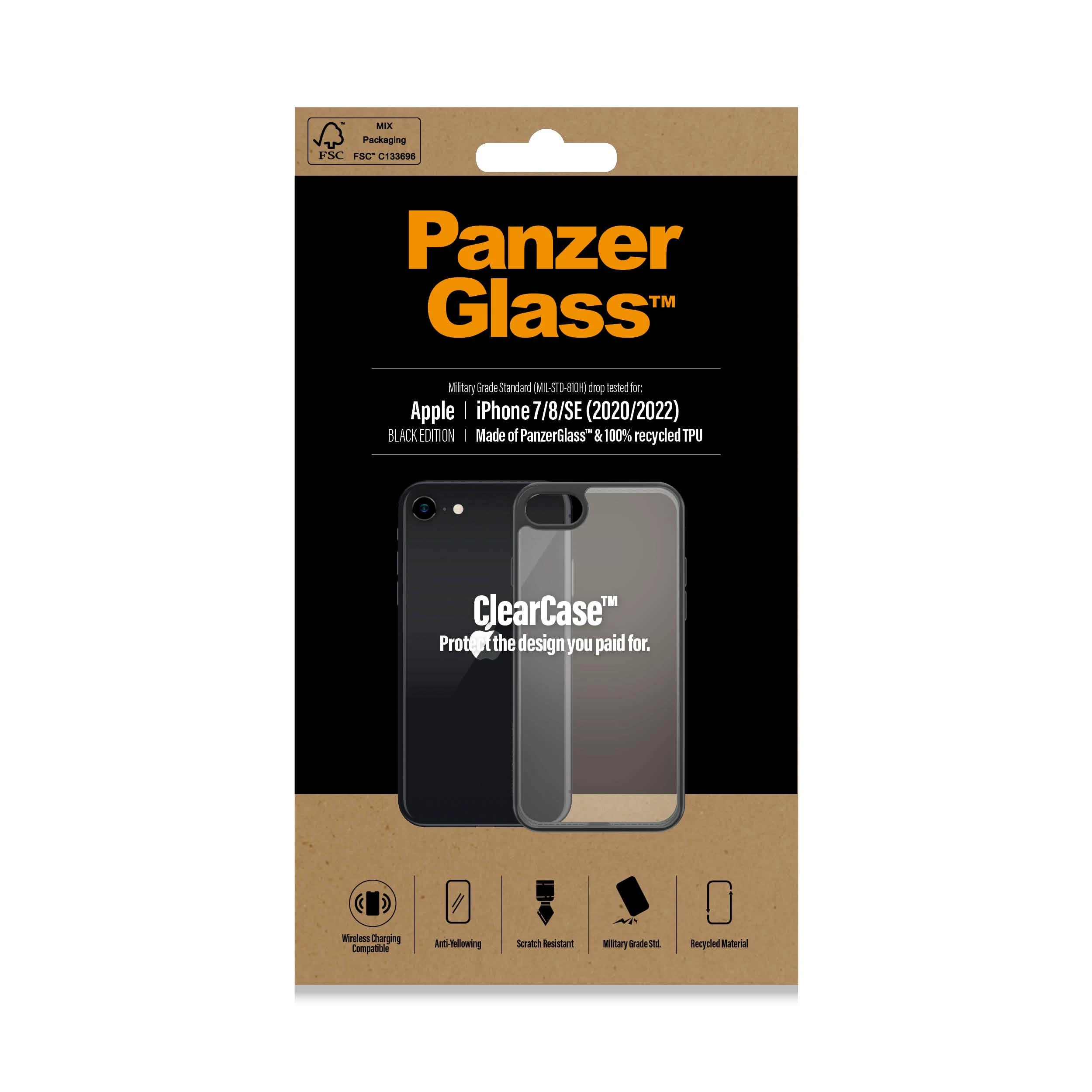 Panzer Glass PanzerGlass | Ekrano apsauga | Iphone | iPhone 7/8/se (2020 m.) | Grūdintas senėjimą stabdantis stiklas | Juodas/Crystal Clear | Skaidri ekrano apsauga