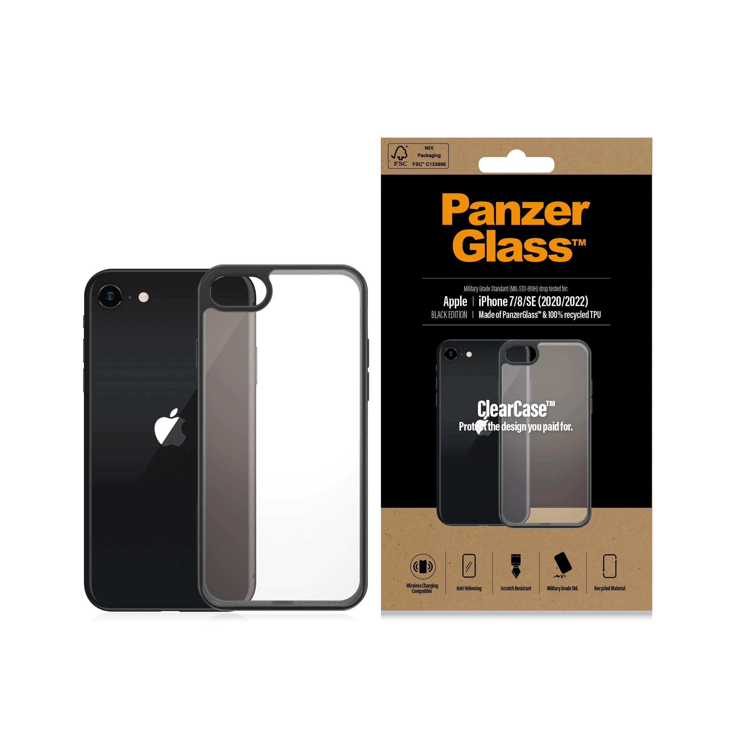 Panzer Glass PanzerGlass | Ekrano apsauga | Iphone | iPhone 7/8/se (2020 m.) | Grūdintas senėjimą stabdantis stiklas | Juodas/Crystal Clear | Skaidri ekrano apsauga