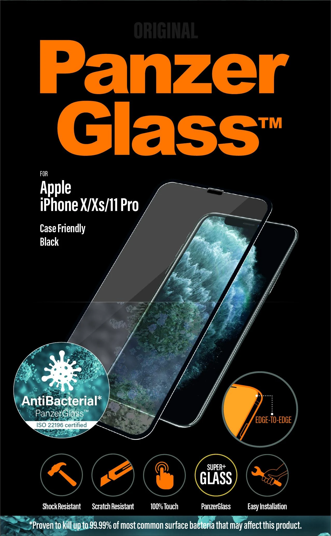 Panzer Glass Ekrano apsauginė plėvelė PREMIUM TEMPERED stiklas 3D pilnas dangtelis skirtas iPhone 11 Pro Casefriendly (Juodas)