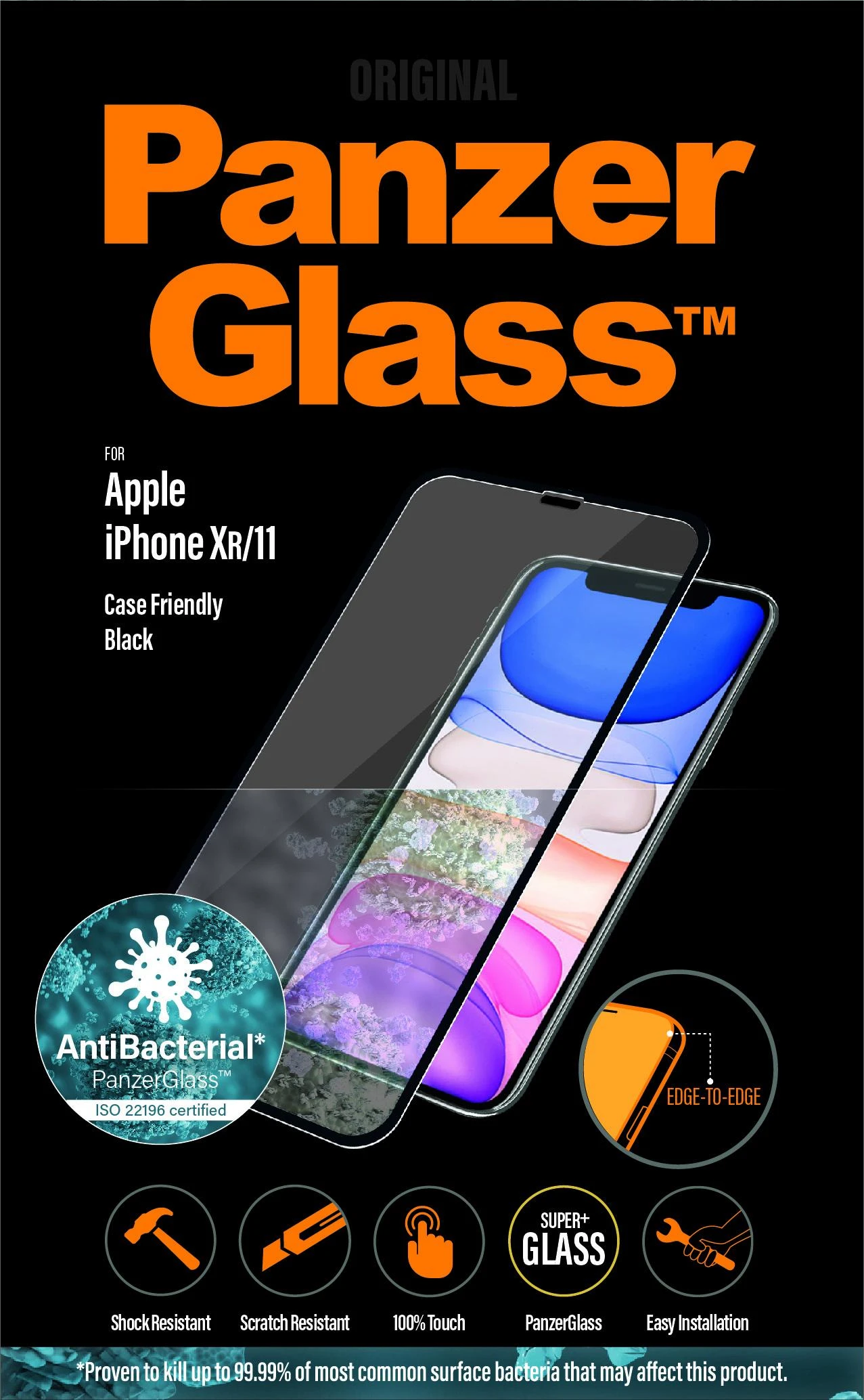 Panzer Glass Ekrano apsauga PREMIUM TEMPERED stiklas 3D ekrano apsauga pilnas dangtelis iPhone 11 Casefriendly (Juodas)