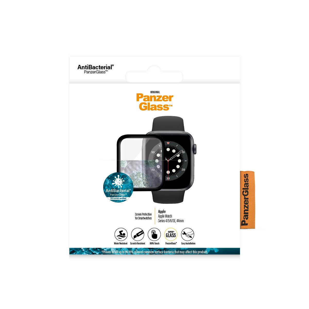 PanzerGlass Apple, Watch 4/5/6/SE 40mm, Antibacterial glass, Black,  Antifingerprint screen protector, Full frame