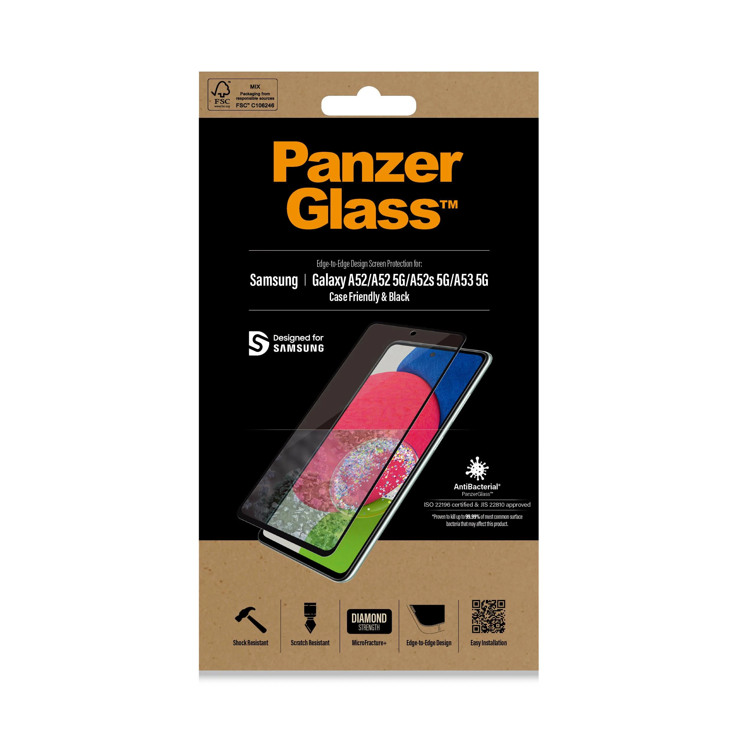 Panzer Glass PanzerGlass | Samsung | Galaxy A52 | Juodas/Skaidrus | Ekrano apsauga nuo pirštų atspaudų