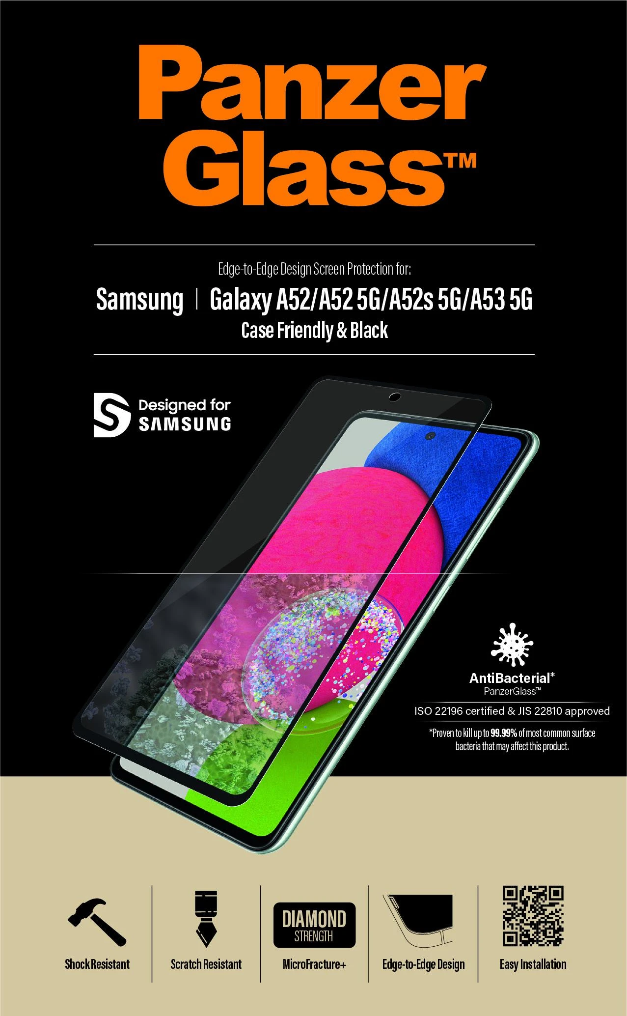 Panzer Glass PanzerGlass | Samsung | Galaxy A52 | Juodas/Skaidrus | Ekrano apsauga nuo pirštų atspaudų