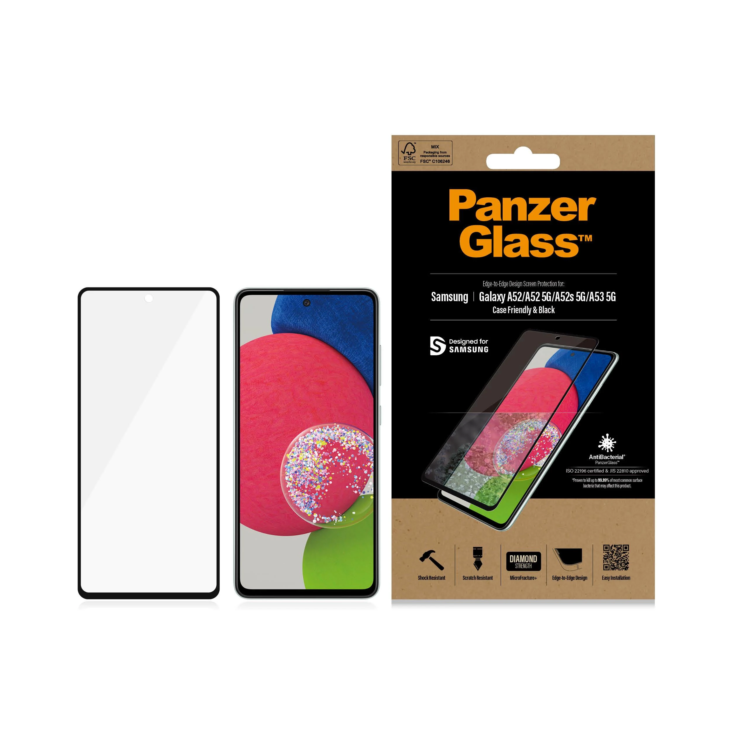 Panzer Glass PanzerGlass | Samsung | Galaxy A52 | Juodas/Skaidrus | Ekrano apsauga nuo pirštų atspaudų