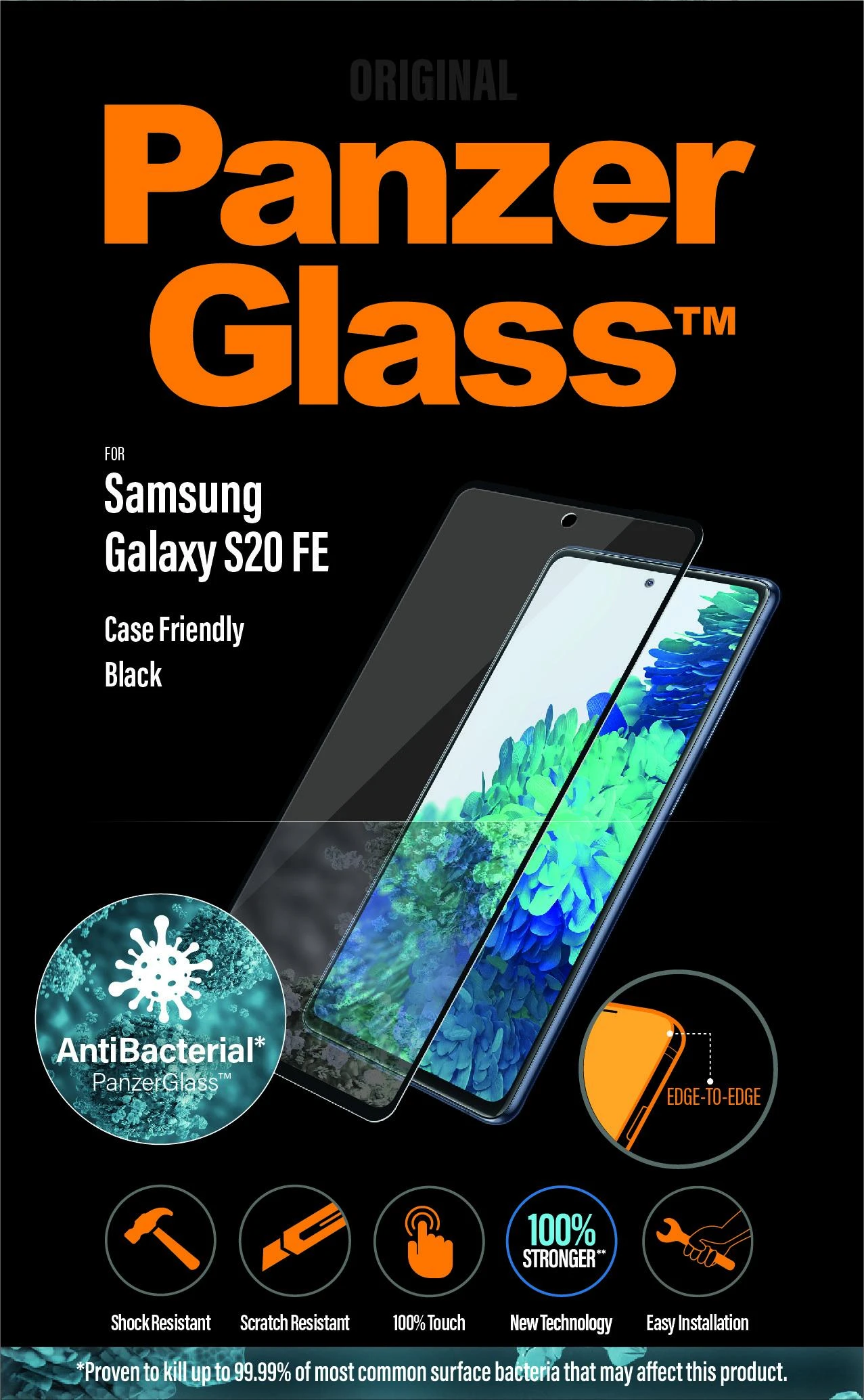 Panzer Glass PanzerGlass | Samsung | Galaxy S20 FE CF | Stiklas | Juodas | Veikia su veido atpažinimo funkcija ir yra suderinamas su ekrane esančiu pirštų atspaudų skaitytuvu; Tinka atvejams | Skaidri ekrano apsauga