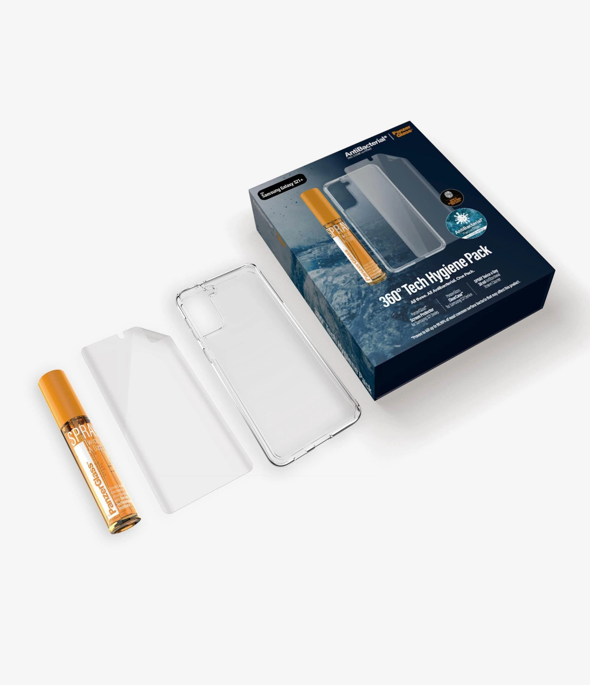 Panzer Glass PanzerGlass rinkinys Start Samsung S21+ekrano apsauga TPU, Dėklas ClearCase, Purškiklis 30ml