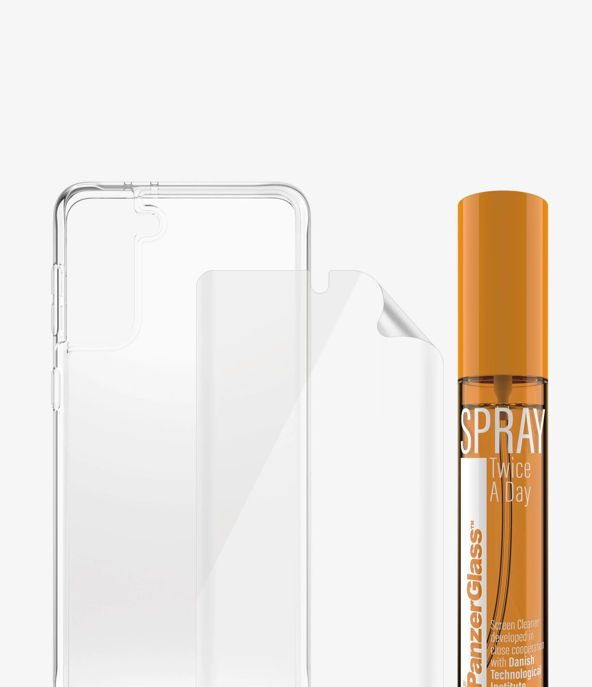 Panzer Glass PanzerGlass rinkinys Start Samsung S21+ekrano apsauga TPU, Dėklas ClearCase, Purškiklis 30ml