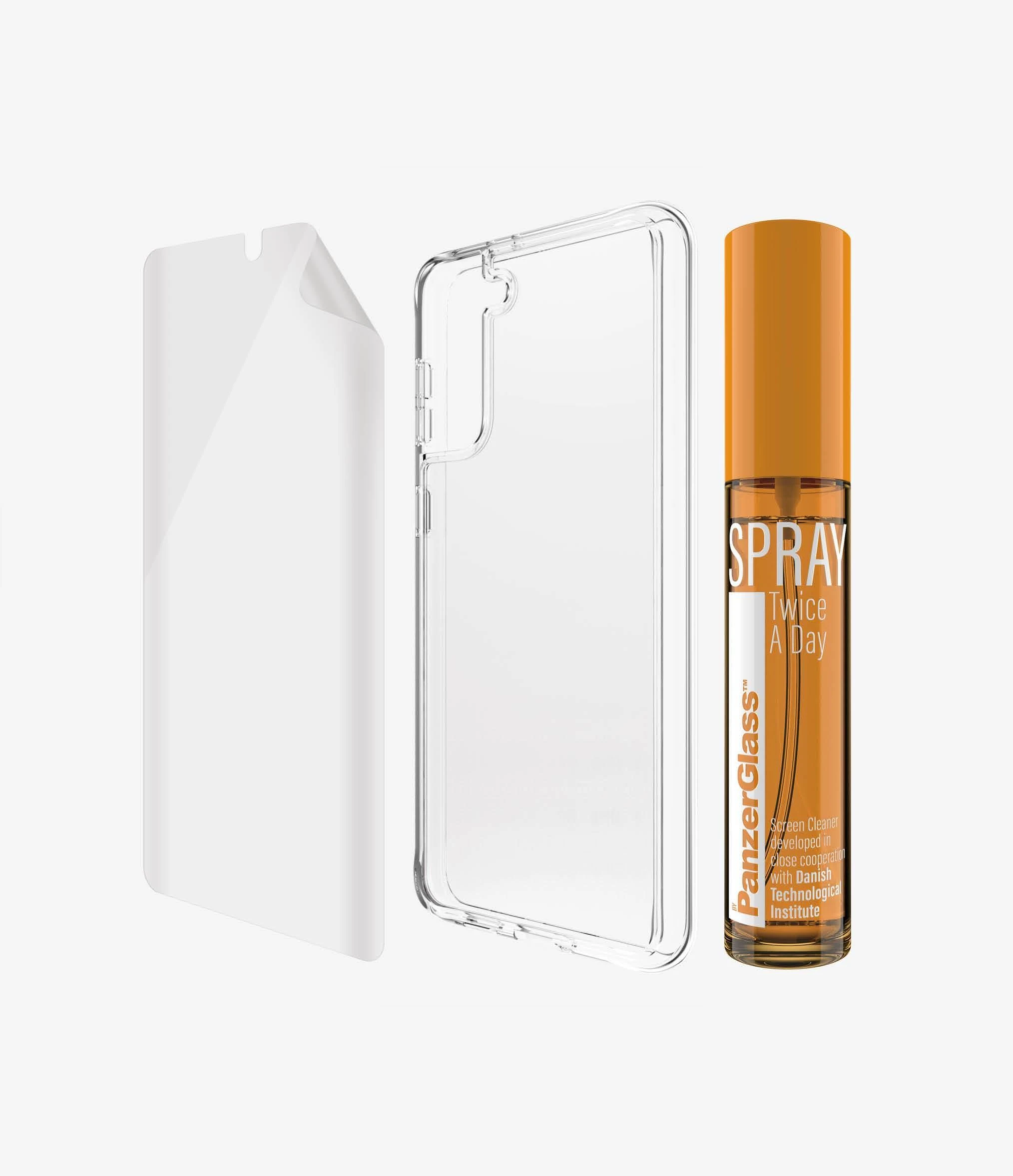 Panzer Glass PanzerGlass rinkinys Start Samsung S21+ekrano apsauga TPU, Dėklas ClearCase, Purškiklis 30ml