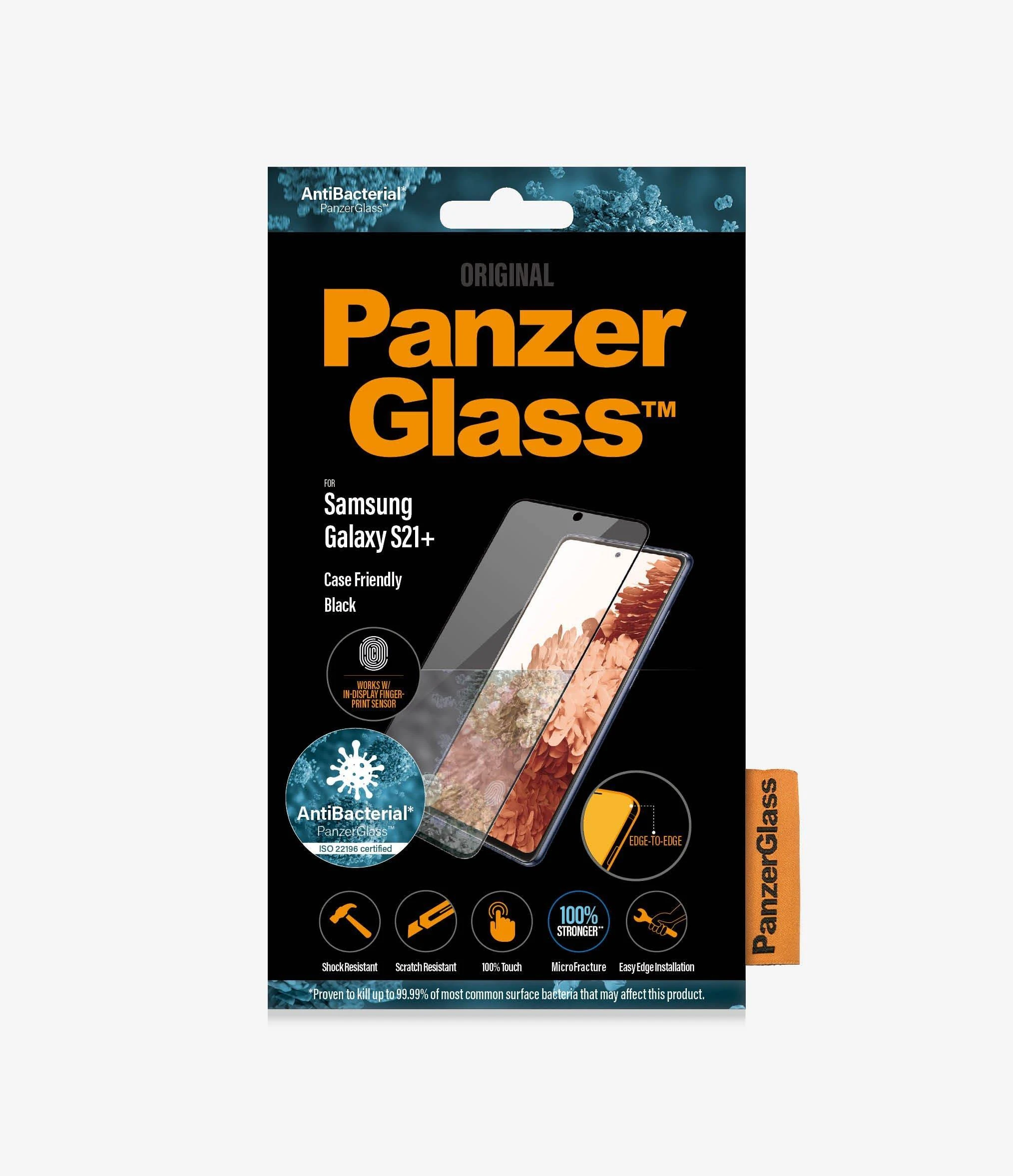 Panzer Glass PanzerGlass | Samsung | Galaxy S21+ serija | Antibakterinis stiklas | Juodas | Patogus dėklui, suderinamas su ekrane esančiu pirštų atspaudų skaitytuvu | Ekrano apsauga nuo pirštų atspaudų