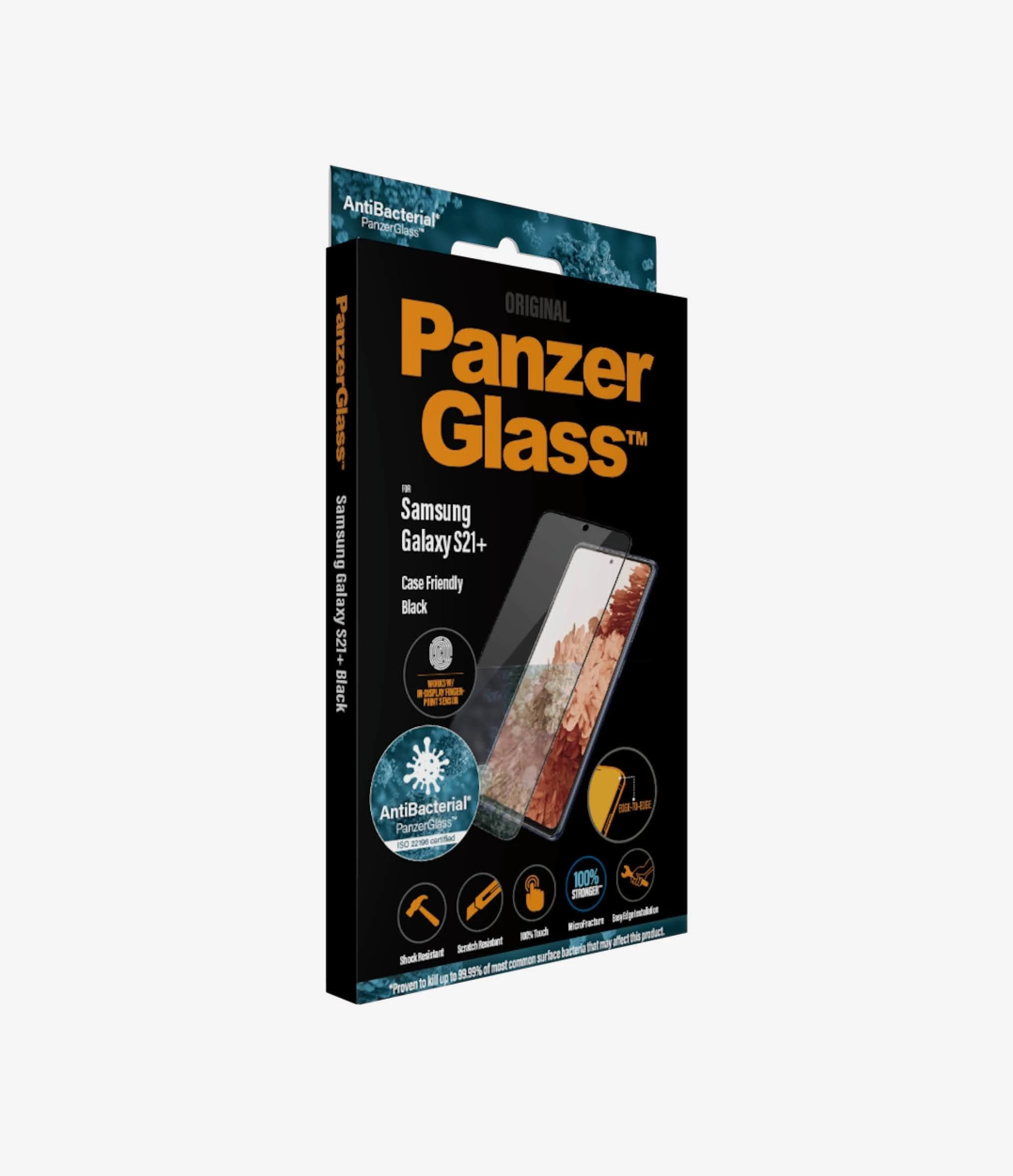 Panzer Glass PanzerGlass | Samsung | Galaxy S21+ serija | Antibakterinis stiklas | Juodas | Patogus dėklui, suderinamas su ekrane esančiu pirštų atspaudų skaitytuvu | Ekrano apsauga nuo pirštų atspaudų