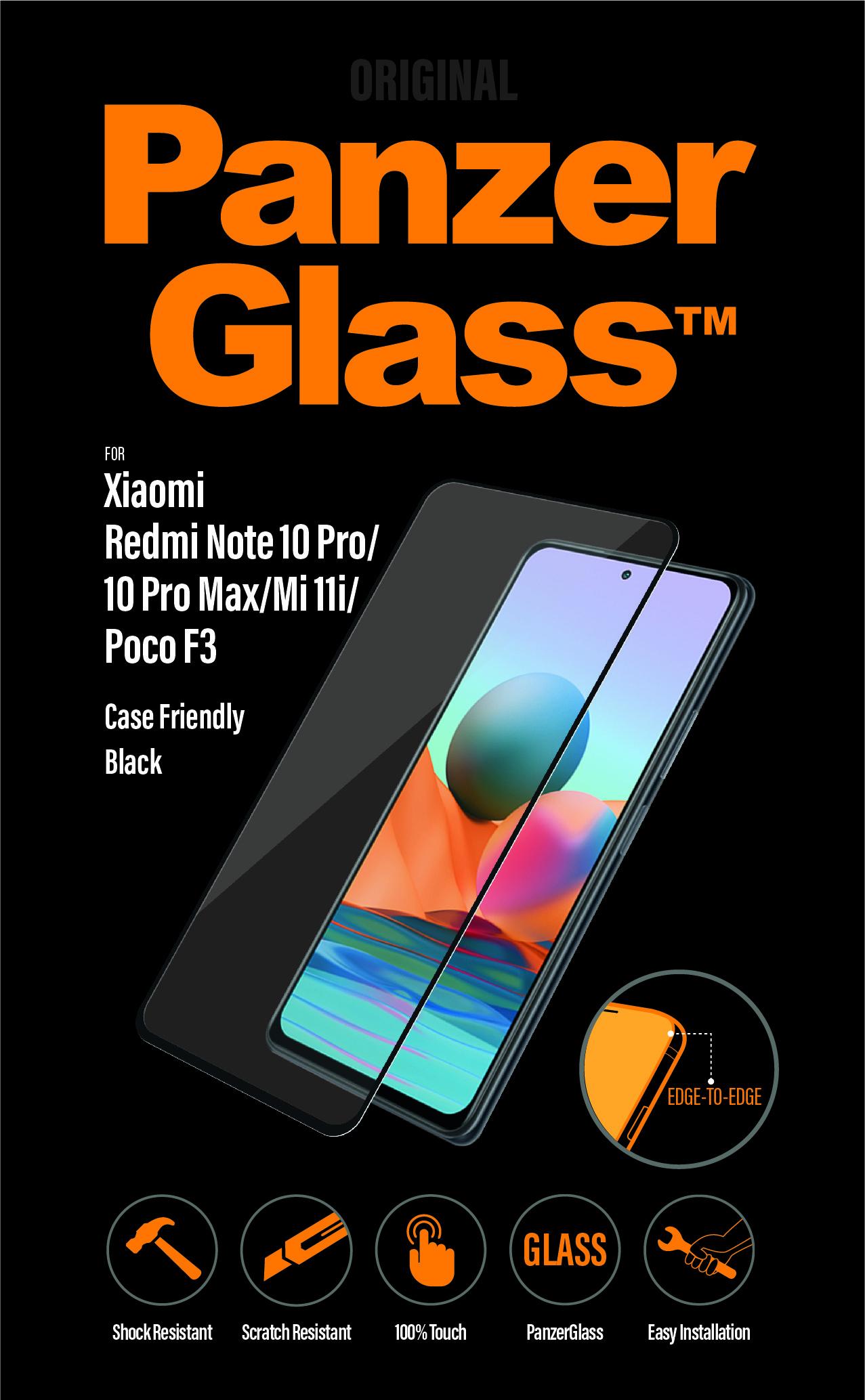 Panzer Glass PanzerGlass | Screen protector | Xiaomi | Redmi Note 10 Pro/10 Pro Max/Mi 11i/ Xiaomi Poco F3 | Glass | Juodas | Full frame coverage; 100% touch preservation; Rounded edges | Case friendly