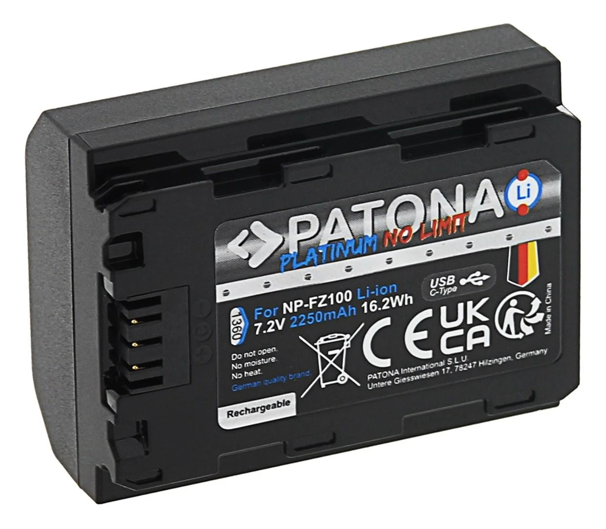 PATONA 1360 Li-Ion baterija su USB-C įkrovimo jungtimi