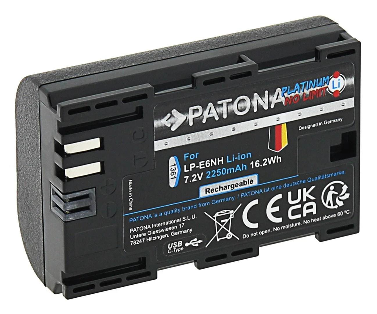 Patona 1361 Li-Ion baterija su USB-C jungties žyma