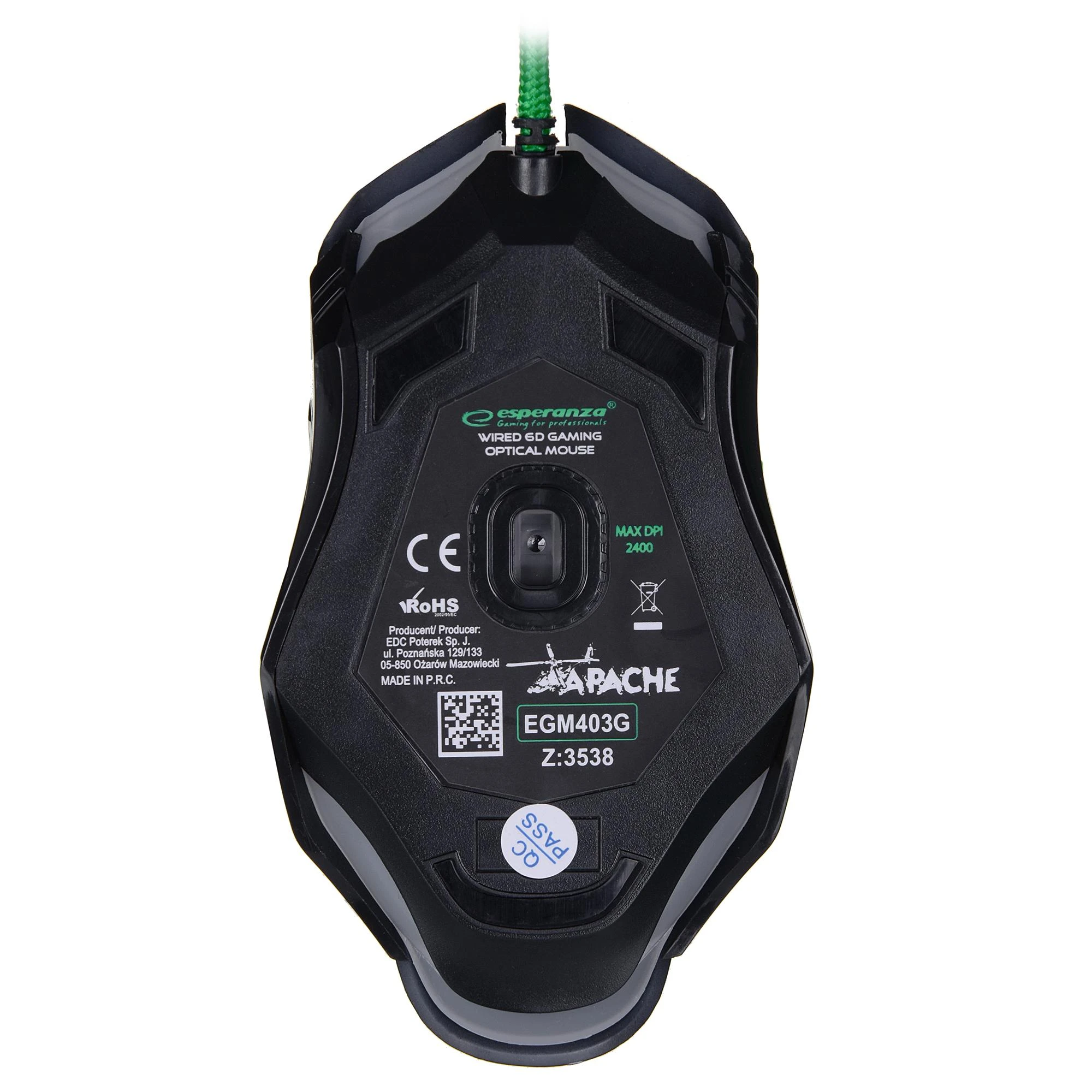 ESPERANZA EGM403G - 5901299925478 ESPERANZA EGM403G MX403 APACHE - su laidu 6D GAMING Optinė pelė USB - Žalias