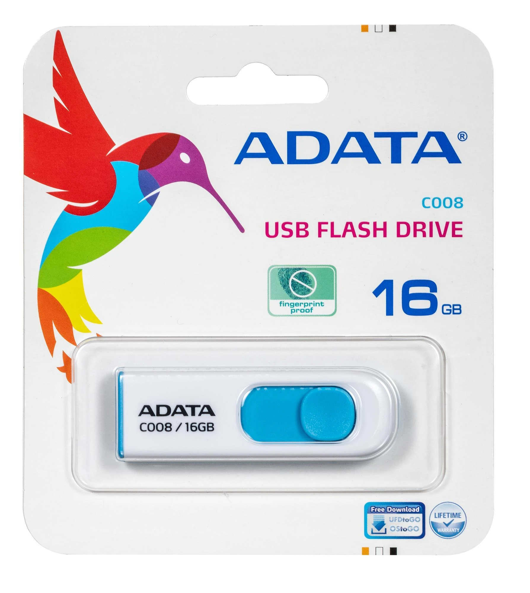 Ištraukiamas atmintukas Adata C008 16GB Baltas/mėlynas