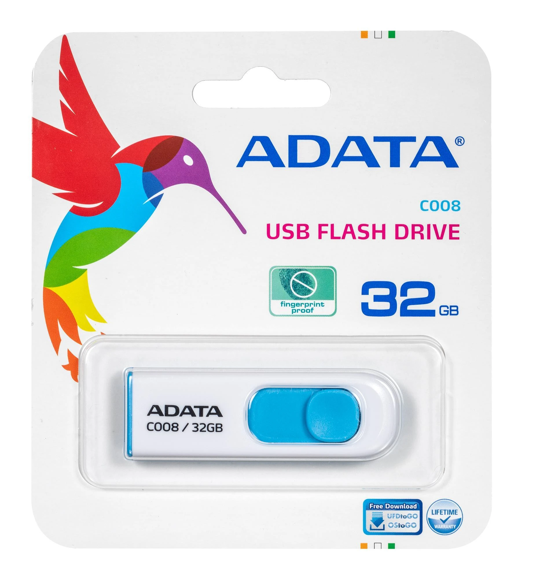Ištraukiamas atmintukas Adata C008 32GB Baltas/mėlynas
