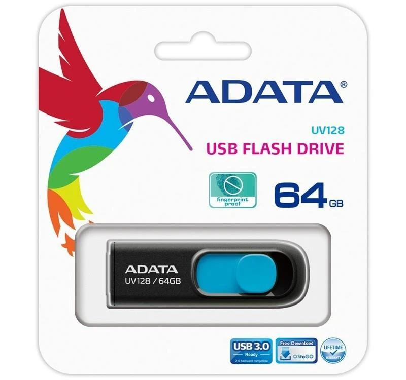Atmintukas Adata UV128 64GB Juodas/Mėlynas