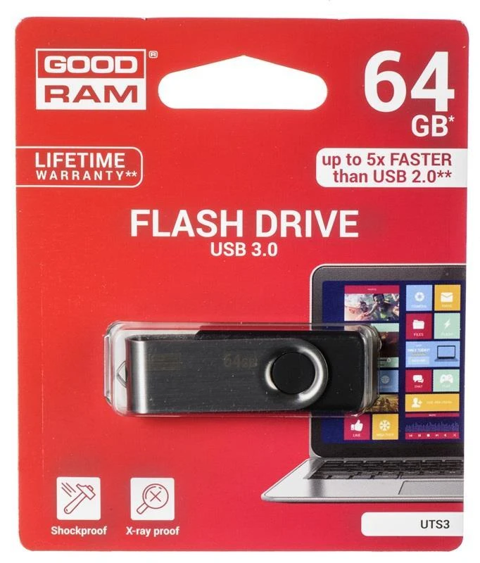 Atmintinė USB 3.0 GOODRAM UTS3 64GB, juoda sp.