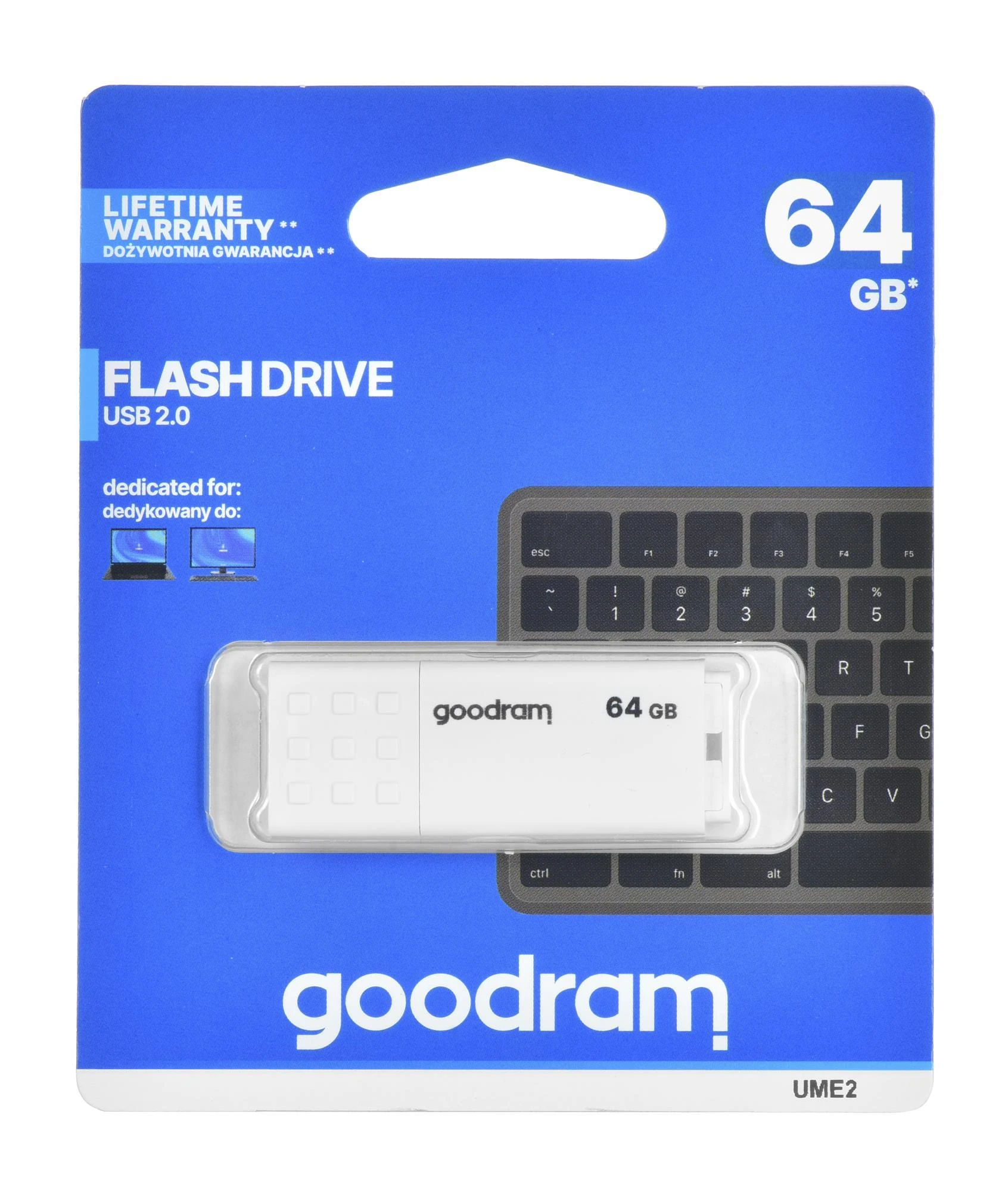 Pendrive GOODRAM UME2-0640W0R11 GOODRAM atmintis USB UME2 64GB USB 2.0 Baltas