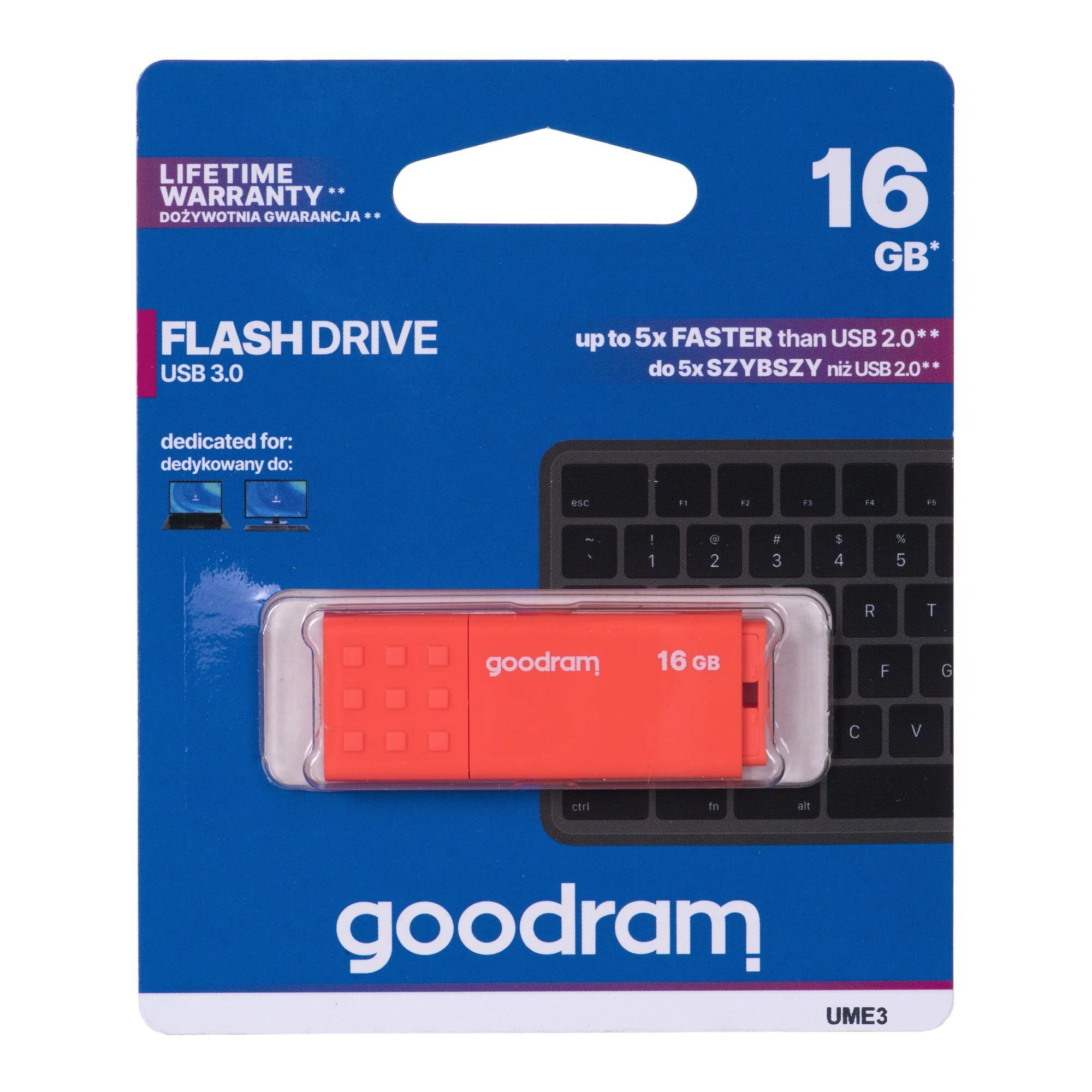 GOODRAM UME3-0160O0R11 GOODRAM atmintis USB UME3 16GB USB 3.0 Oranžinis