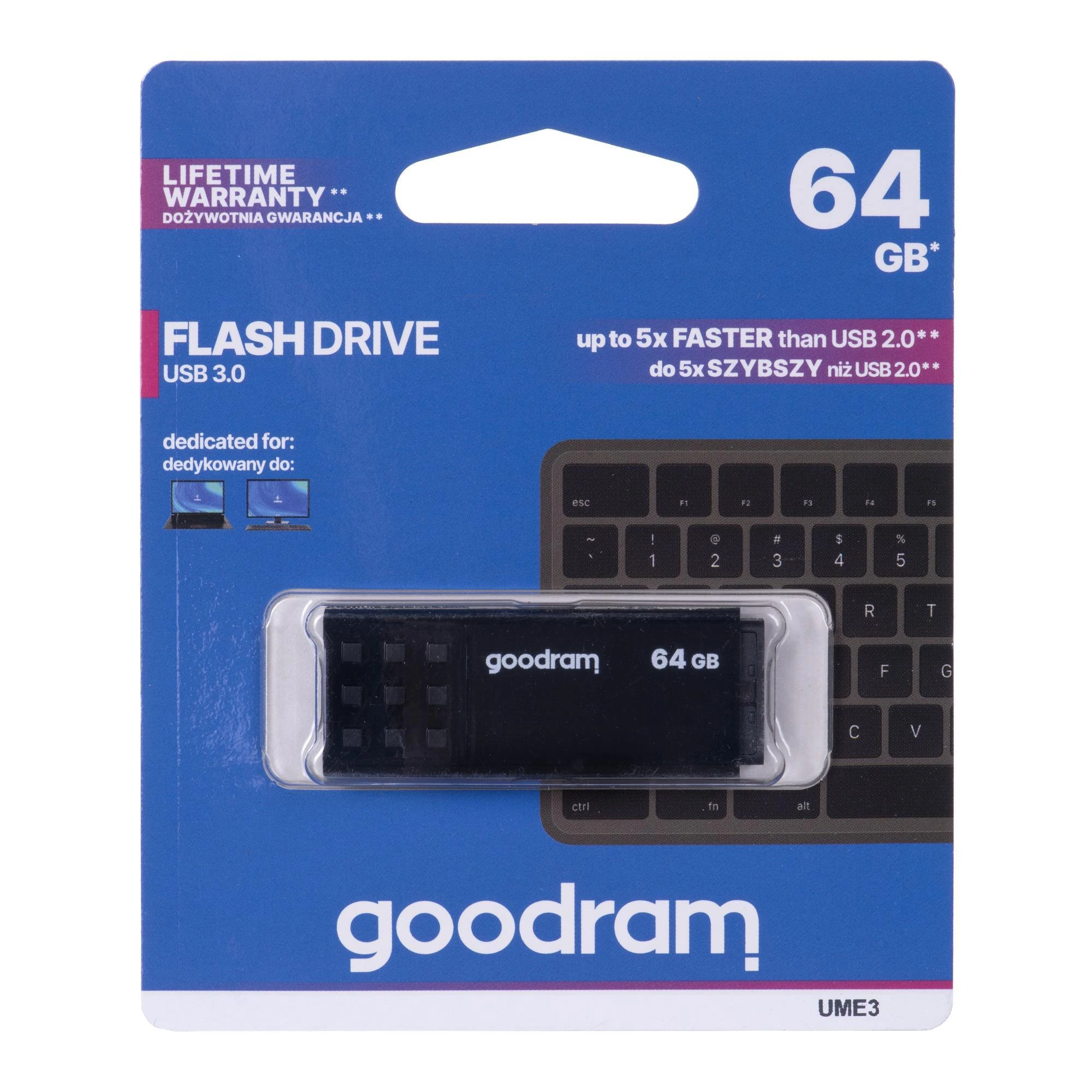 GOODRAM UME3-0640K0R11 GOODRAM atmintis USB UME3 64GB USB 3.0 Juodas