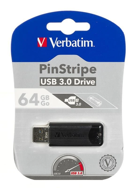Verbatim PinStripe USB atmintukas 64 GB USB A tipo 3.2 Gen 1 (3.1 Gen 1) Juoda