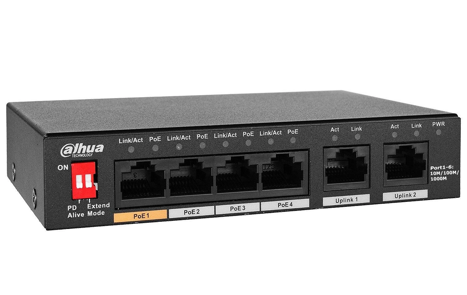 Šakotuvas SWITCH POE PFS3006-4GT-60-V2 4 PRIEVADŲ DAHUA