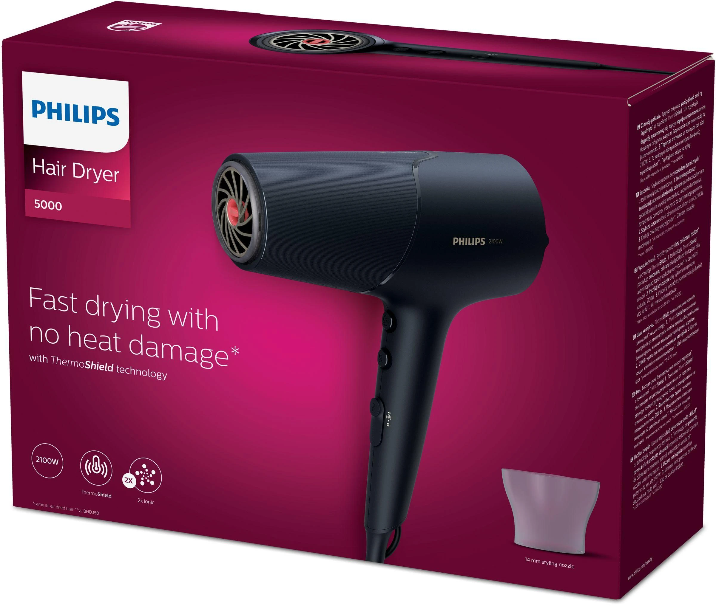 Philips 5000 Series plaukų džiovintuvas BHD504/00, 2100 W, ThermoShield technologija, 2x ioninė priežiūra, 3 šilumos ir 2 greičio nustatymai