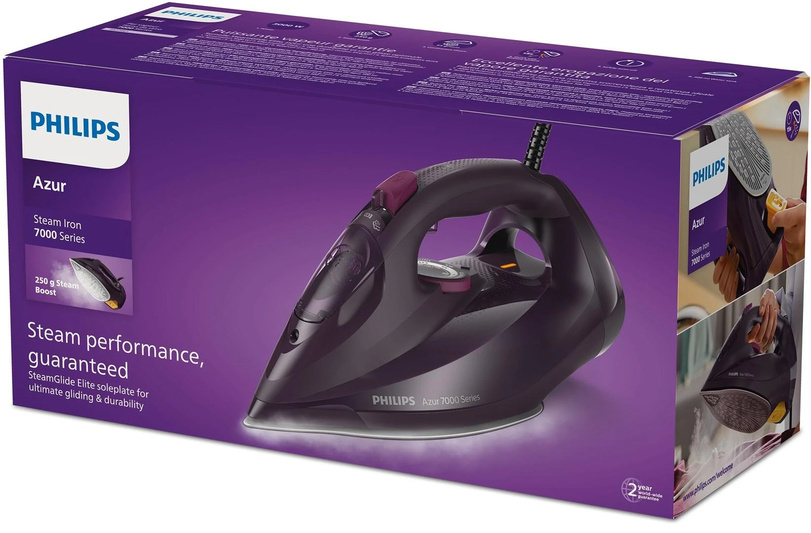 Garų lygintuvas Philips 7000 Serija HV, DST7061/30, tamsios spindinčios violetinės spalvos