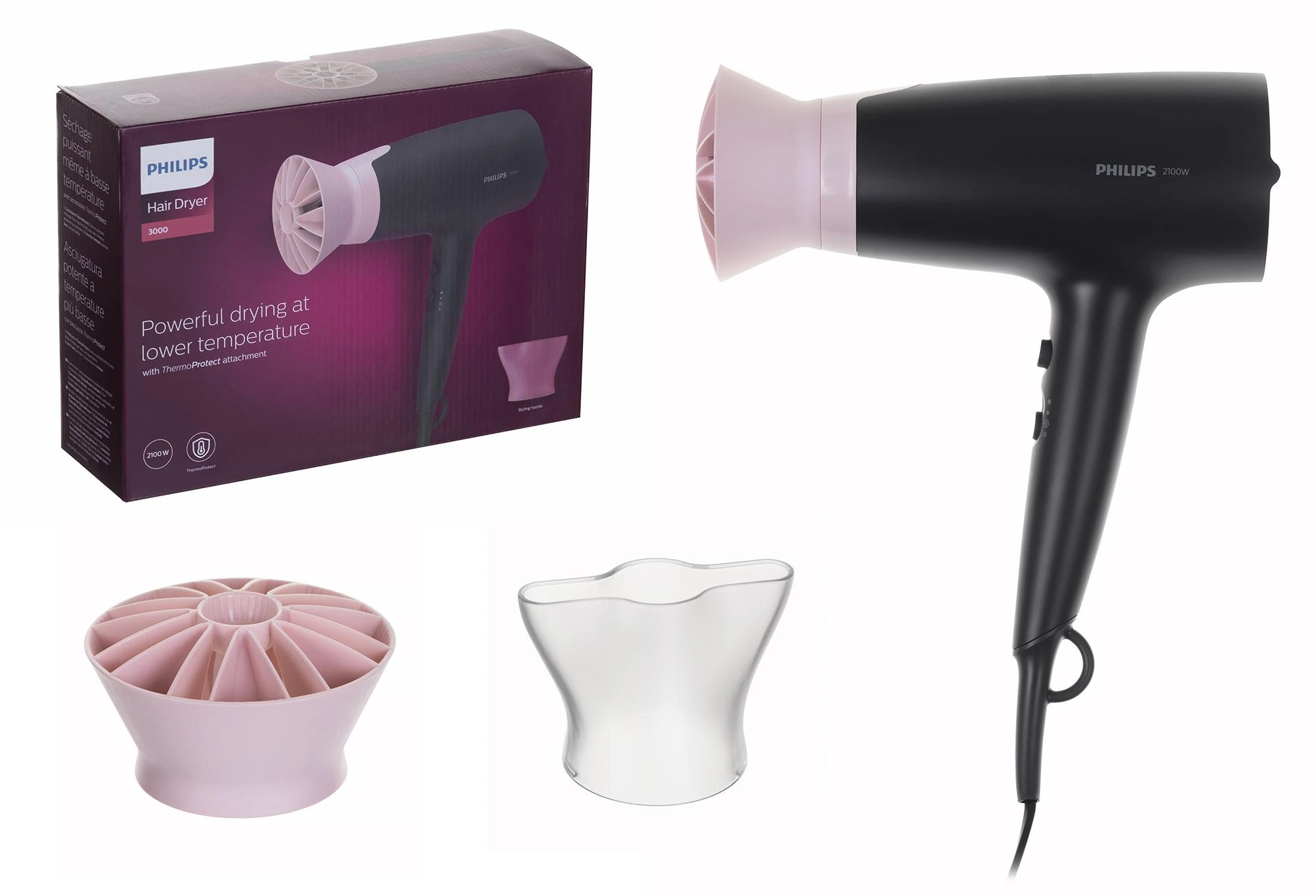 Plaukų džiovintuvas Philips 3000 serija BHD350/10, Juodos/Rausvos spalvos