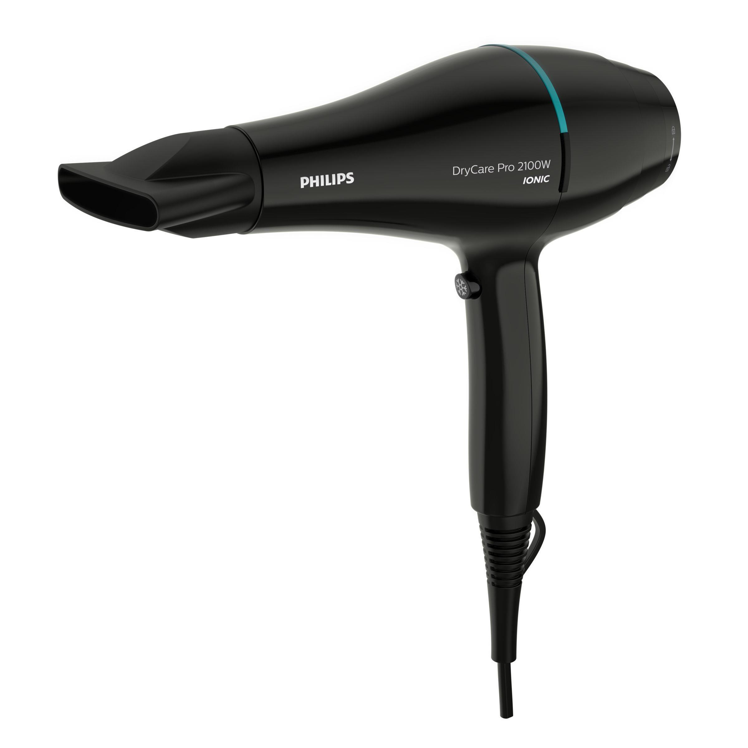 „Philips DryCare Pro“ plaukų džiovintuvas BHD272/00 Galingas kintamosios srovės variklis, 2100 W džiovinimo galia, didelis oro greitis iki 130 km/h*, joninė priežiūra žvilgantiems plaukams.