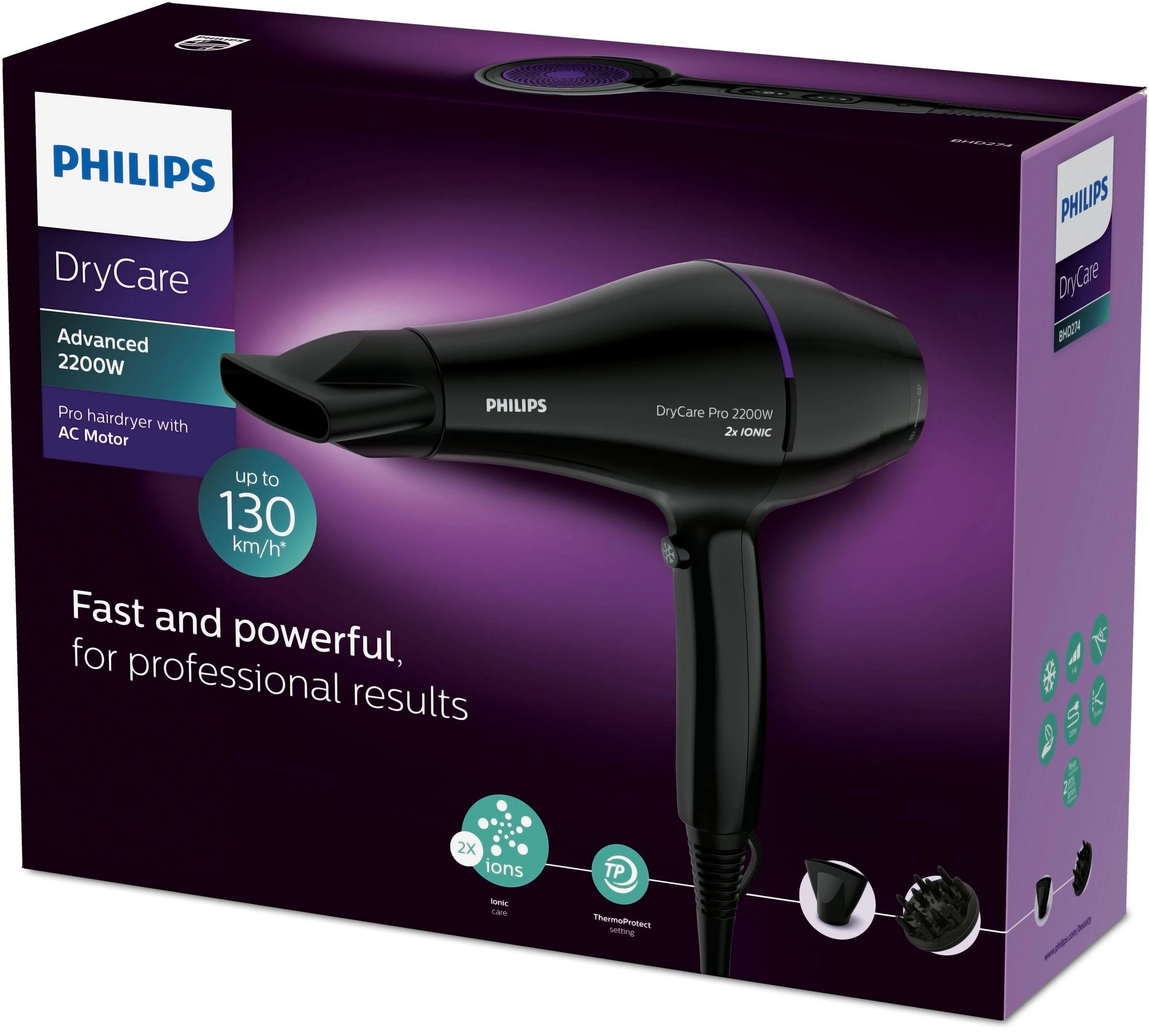 Plaukų džiovintuvas Philips DryCare „Pro“ BHD274/00, Juodos spalvos