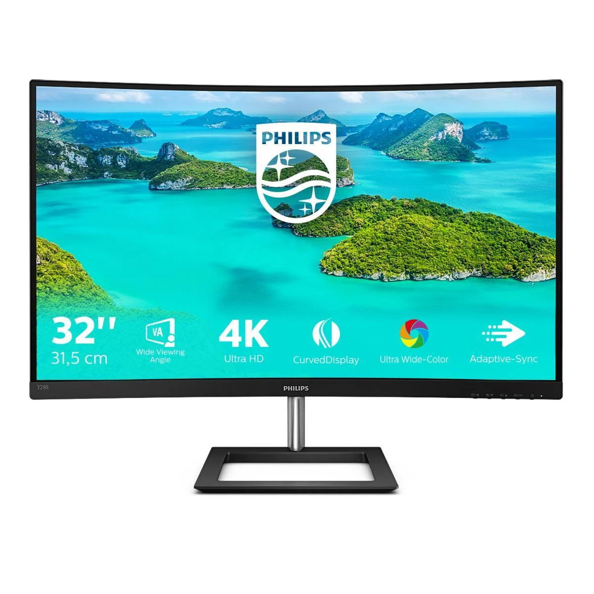 PHILIPS Lenktas LCD monitorius su „Ultra Wide-Color“ / 328E1CA/00 /  31,5 col. / 4K UHD / VA / HDMI/DP / garsiakalbiai