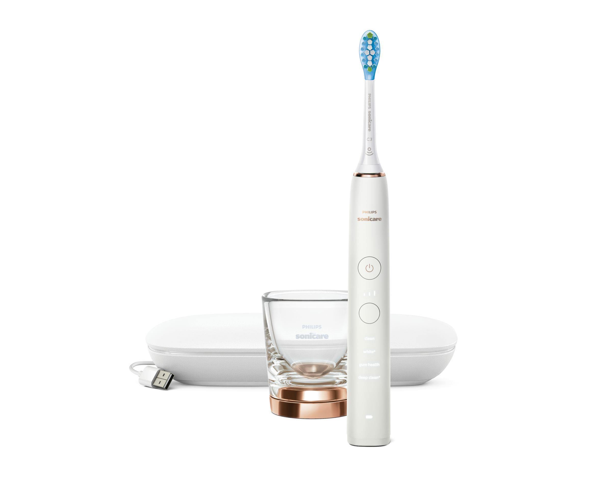 Philips DiamondClean Elektrinis dantų šepetėlis HX9911/94 Įkraunamas, Suaugusiems, Šepetėlių skaičius galvutės įeina 1, Number of teeth brushing modes 4, Sonic technology, Baltas