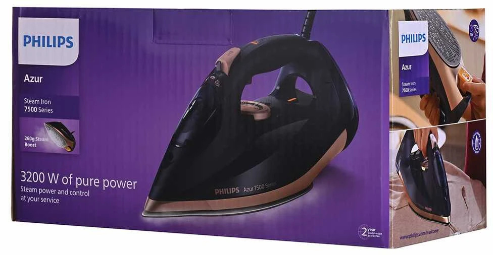 Philips | DST7510/80 | Garų lygintuvas | 3200 W | Vanduo tank capacity 300 ml | Continuous steam 55 g/min | Steam boost performance 260 g/min | Mėlyna/Gold