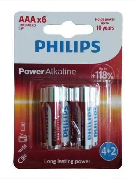 PHILIPS LR03P6BP/10 Batteries PHILIPS Power Alkaline AAA LR03 4+2 Pcs. Blister