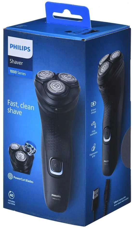 Philips elektrinis skustuvas | S1141/00 1000 serija | Veikimo laikas (maks.) 40 min | Drėgnas ir sausas | NiMH | Gilus Juodas