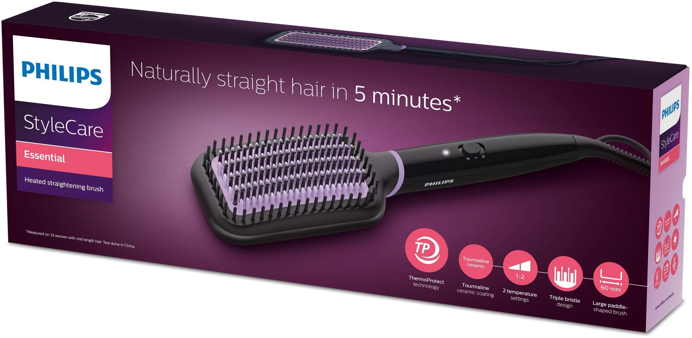 Philips „StyleCare Essential“ Šildomas tiesinimo šepetys BHH880/00