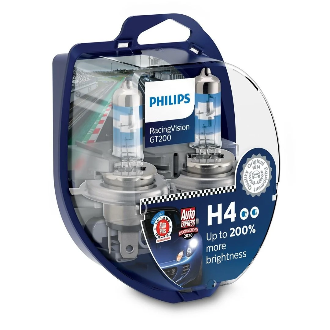 Philips Lempučių komplektas 2vnt. 60/55W 12V P43t H4 RACING VISION GT200+200%