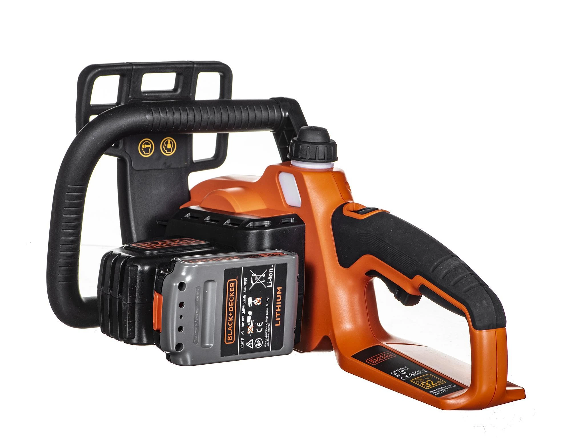Black & Decker 18V 2,0Ah ličio jonų akumuliatorinis grandininis pjūklas 25 cm, GKC1825L20-QW