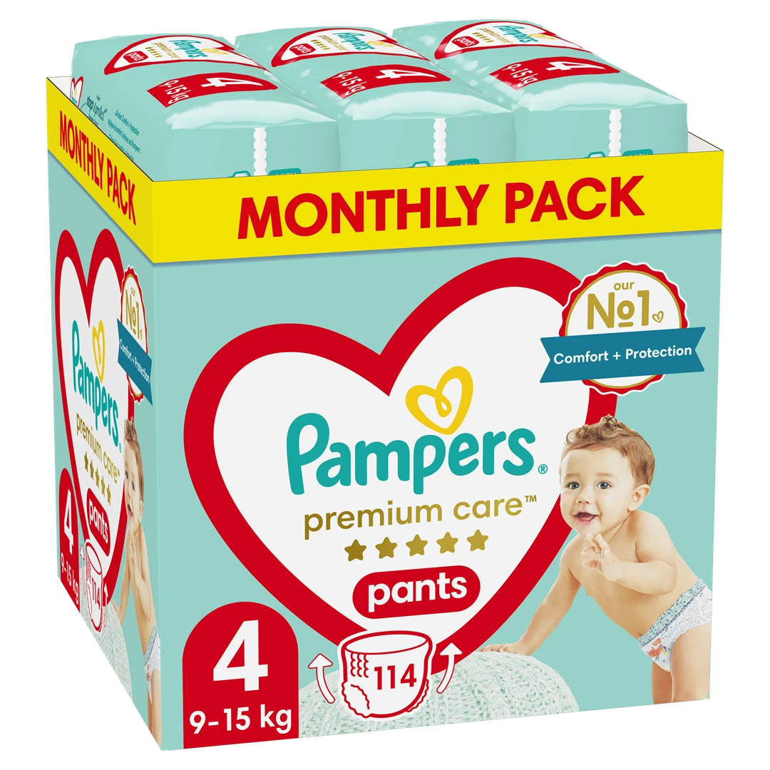Sauskelnės-kelnaitės Pampers Premium Care, 4 dydis, 9–15 kg, 114 vnt.