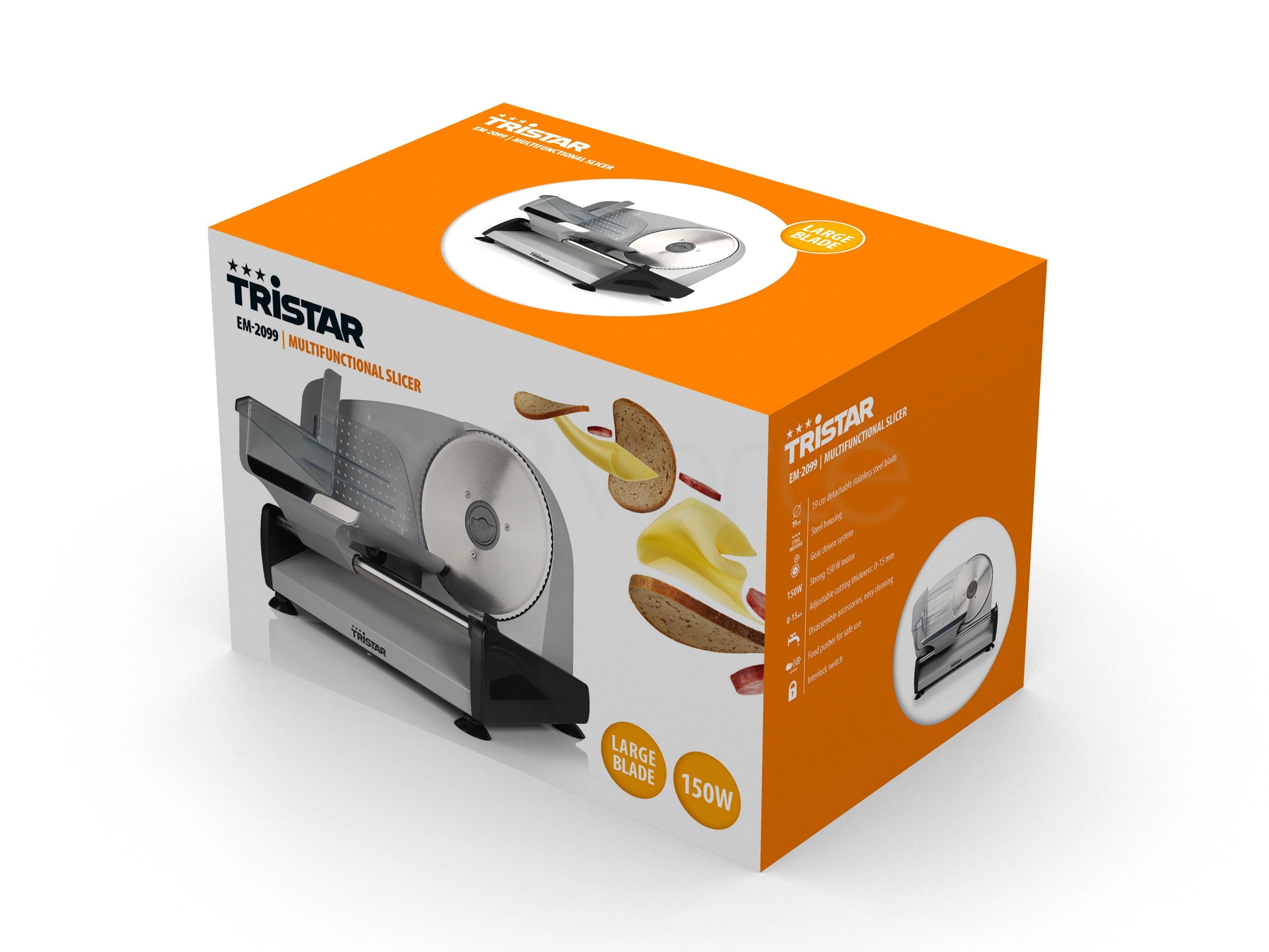 Tristar | Maisto pjaustyklė | EM-2099 | Metalinis sidabras | 150 W