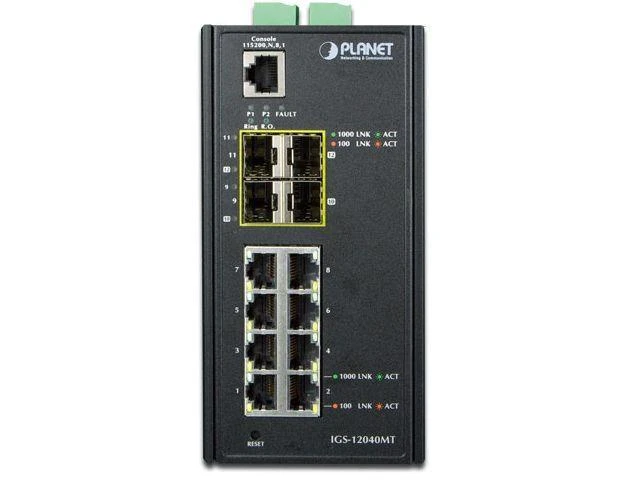 Šakotuvas Planet IGS-12040MT tinklo jungiklis Valdomas Gigabit Ethernet (10/100/1000) Juodas