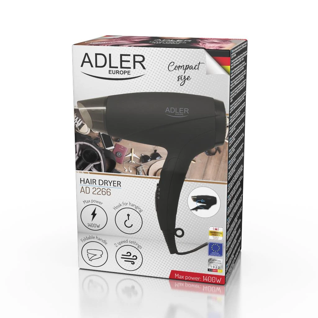 Adler | Plaukų džiovintuvas | AD 2266 | 1200 W | Number of temperature settings 2 | Juodas