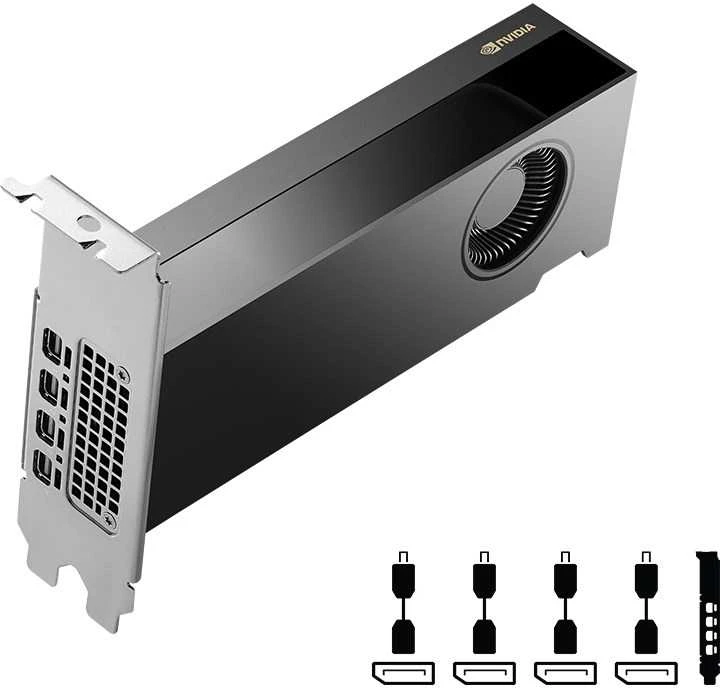 PNY NVIDIA 2000 Ada 16 GB LowProfile OEM versija PCI-Express x16 Gen 4.0, dvigubas lizdas, 16 GB GDDR6 ECC 128 bitų, HDCP 2.2 ir HDMI 2.0 palaikymas su opt. Adapteris 4x Mini DP 1.4a 1x LP laikiklis