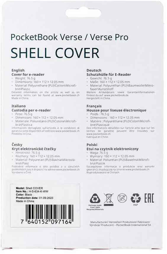 Dėklas PocketBook Shell 6" Verse / Verse Pro (H-S-634-K-WW), Juodas